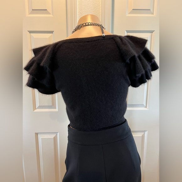 Black Angora Cropped Button Front Cardigan - Picture 3 of 5